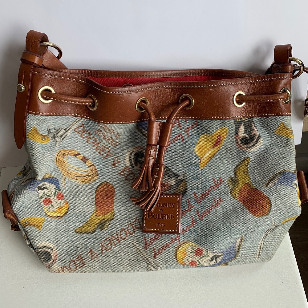 Dooney & Bourke Brown Leather-Trimmed Printed Canvas Satchel